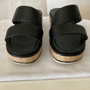 Franco Sarto Women’s 6.5 Black Slip on Platform Sandals-wide leather strap